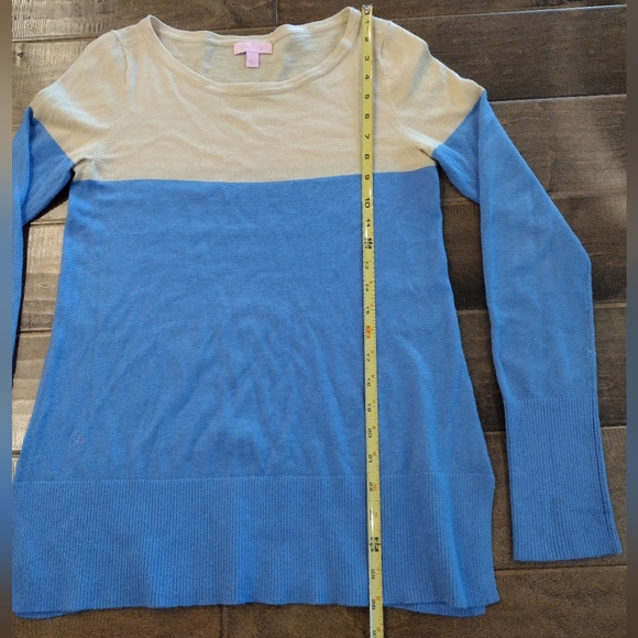 LILLY PULITZER Women's blue tan colorblock Pullover Sweater - S - Picture 9 of 12